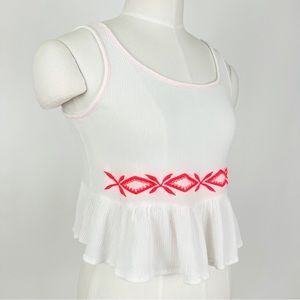 Bohemian Embroidered Crop Top in White | Size S